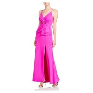AQUA Pink Spaghetti Strap Full-Length Evening Sheath Dress